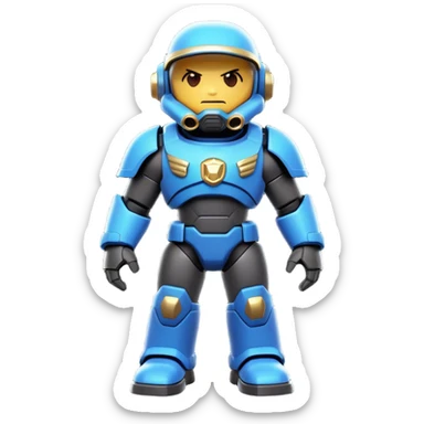 Clash of Clans aesthetic: Cinematic Playful Terran Marine Hero Emoji, rendered in a 3D vector-style similar to standard emojis with minimal shading and bold, simplified shapes. A compact, heroic isometric figure clad in futuristic power armor with signature energy accents, softly glowing with a cosmic battle charm. Simplified yet unmistakably iconic, highly detailed and consistent, glowing with a soft radiant shine and high gloss. Stylized with a touch of interstellar valor and a soft glowing outline, capturing the essence of an elite space warrior with a friendly, playful manner! sticker