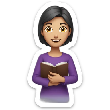 Armenian women with the purple clothes reading book and looking at camera and smiling  sticker