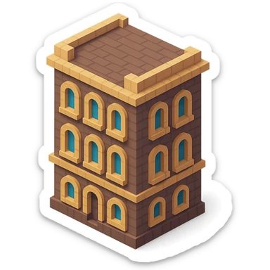 old Saint Petersburg building, gray-brown facade, arched windows, isometric view sticker