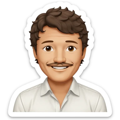 Pedro pascal looking really steamy and sexy smiling in an opened white button down shirt with perfect ringlets short hair sticker