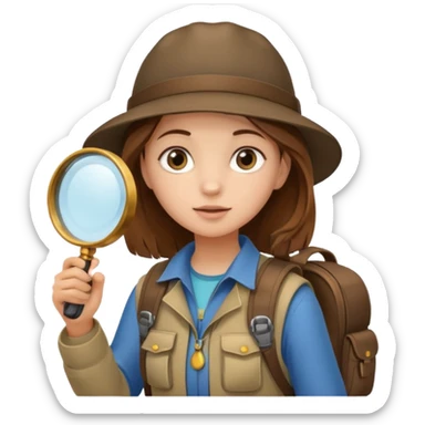 Explorer young girl with backpack and magnifying glass sticker