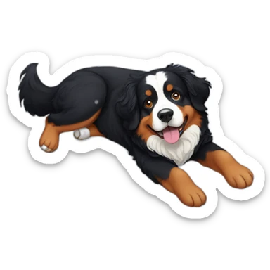 bernese mountain dog lying on his back in the snow sticker