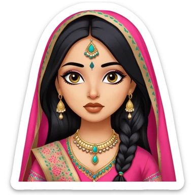 Indian nose, pretty lips, indian  clothes, medium skin,  long black hair, dupatta, pretty bratz baddie, black eyeliner sticker
