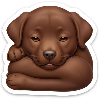 Meme-Worthy Cute Sleeping Chocolate Labrador Portrait Emoji, Head resting peacefully with a contented smile, showcasing a delightfully robust build and a luxuriously soft chocolate Fur, eyes shut in a serene nap, Simplified yet hilariously adorable features, highly detailed, glowing with a soft, drowsy light, high shine, relaxed and utterly lovable, stylized with an air of playful laziness, bright and heartwarming, soft glowing outline, capturing the essence of a comically sleepy companion, so meme-worthy it feels like it could instantly become the next viral sensation of adorable slumber! sticker