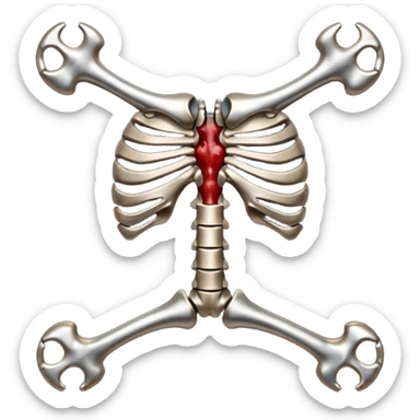 metallic anatomic bones with traces of blood, steel texture, dark dramatic tone, clean background sticker