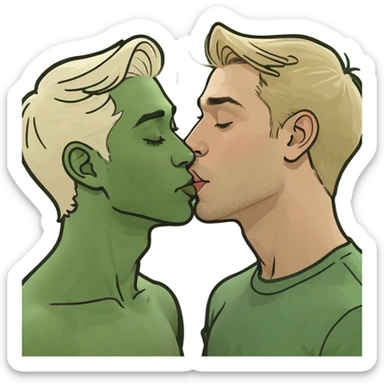 two guys kissing one is blonde and white the other is tan and brunette sticker