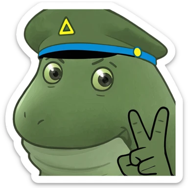 A magical isosceles triangle that is smiling and saluting with a cap sticker