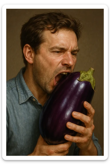 man eating a big eggplant, style 4 sticker