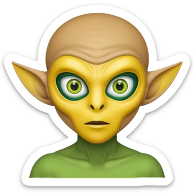 an alien with yellow mask and shirt, half upon
 sticker