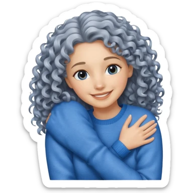 silver, wavy/curly hair smiling lady giving hug sticker