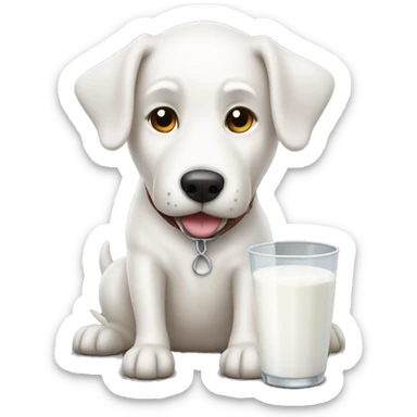 White dog is sitting and drinking milk sticker