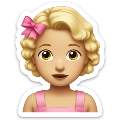 Toddler girl with short blonde hair and pink bow sticker