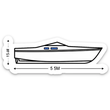 technical diagram of 5.5 meter boat hull with measurement marked sticker