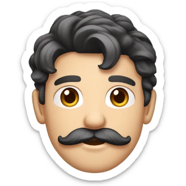 jovem de rosto fino, cabelo curto moreno com bigode e barba sticker