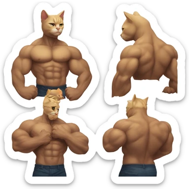  man cat with huge muscles, full body pic sticker