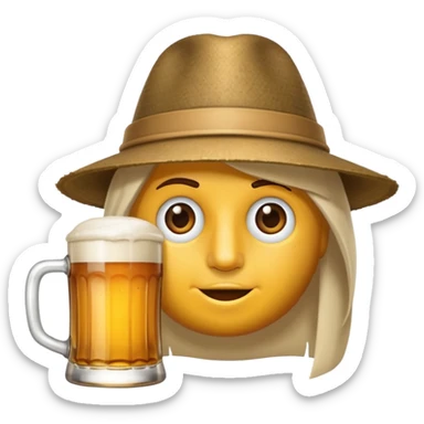 Erstelle das WhatsApp Emoji "zwinkerndes Gesicht" mit Bierkrug und Hut sticker