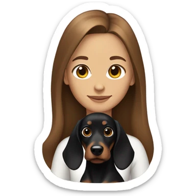 a brown-haired girl with black dachshund with long hair sticker