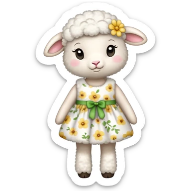 Little lamb wearing flower dress sticker