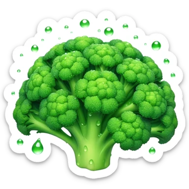 Cinematic lush green broccoli, detailed florets glistening with dewdrops, ultra-fresh and vibrant, soft glowing background, healthy and delicious. sticker