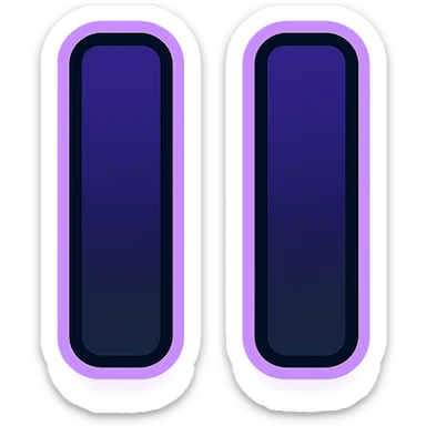 two parallel vertical lines pause symbol with dark purple to black gradient and subtle glow, purple neon glow border sticker