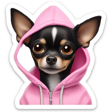 Black chihuahua in a pink hoodie  sticker