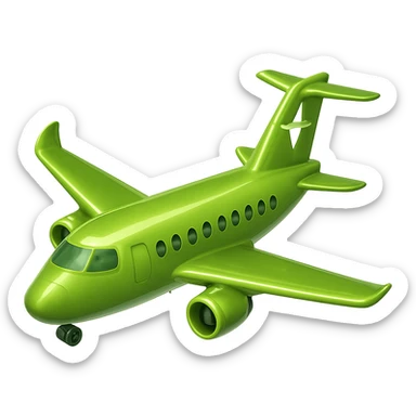 Make the light green airplane look like the glossy green cube in the reference image, keep one turbine on each wing, no background, in the style of apple emojis. sticker