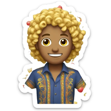 Man with blonde curly hair having a fiesta sticker