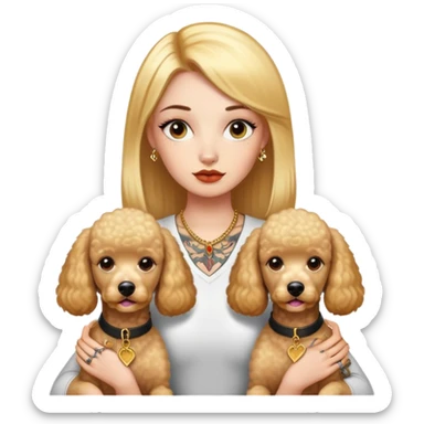 a  girl with glod  straight hair and tattoos and two poodle dogs sticker