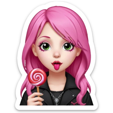 Cute Goth girl with long pink hair licking a lollipop  sticker
