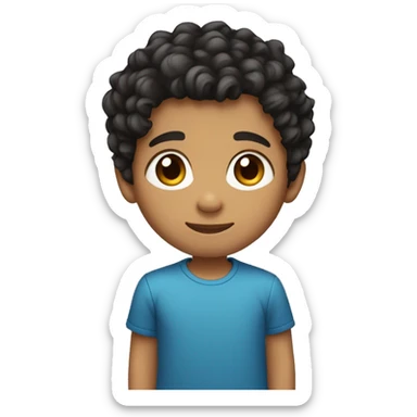 Little boy wearing a blue shirt with tan skin and curly black hair on top of head with sides of hair faded  and brown eyes  sticker