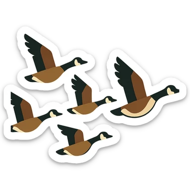 small Canadian geese flying in a classic V formation, lead goose at the right, easily identifiable as Canadian geese, for encouragement sticker