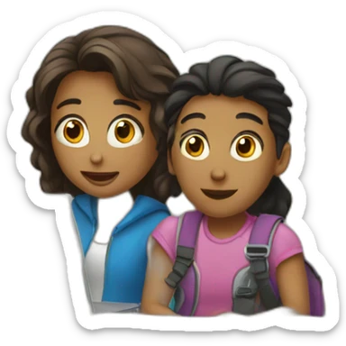A girl and a boy watching movie in a laptop sticker