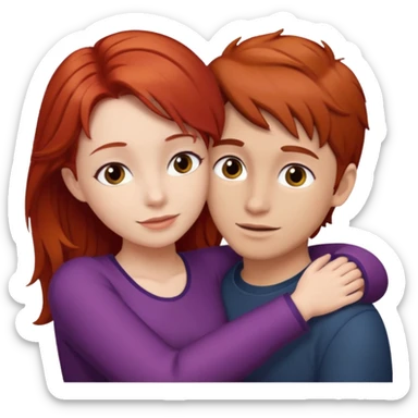 Red haired girl with brown hair boy romance sticker