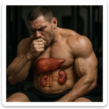  bodybuilder che fa dosaggi a caso di steroidi, e quindi sta male, iper realistica , fai fegato e reni in evidenza sticker