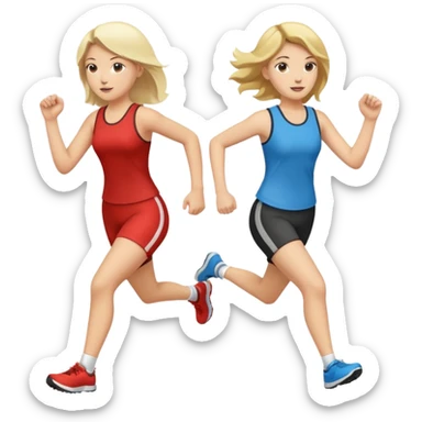 I want 2 women holding hands running in same direction, one is brunette, one is blonde sticker