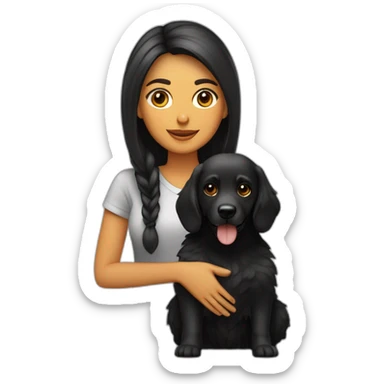 mujer pelo largo negro con perro maltés blsnco sticker