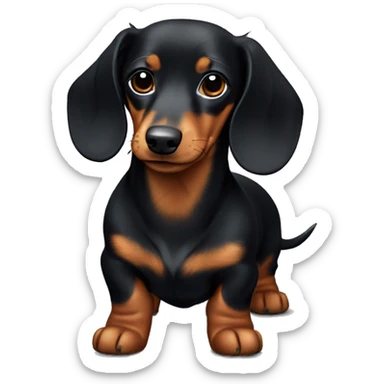 Black and tan long hair dachshund with a  tiny patch of white on the chest  sticker