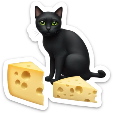 black cat eating block cheese sticker
