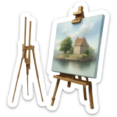 easel with a painting
 sticker