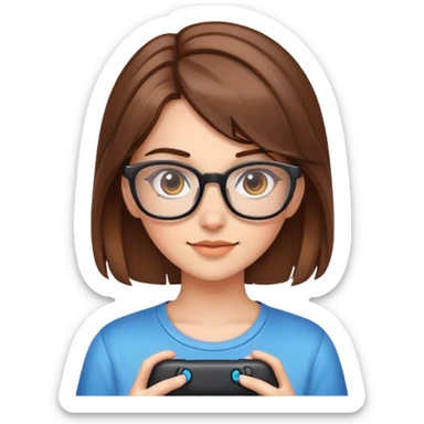 Brown haired gamer girl with classes  sticker