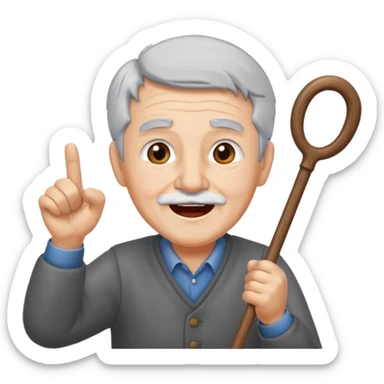 A grey-hair grandpa fan with cane in hand, cheer loudly with youthful spirit. sticker