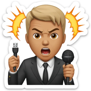 the male office manager yelling at her to stop with angry face while unpluggging her microphone cable
 sticker