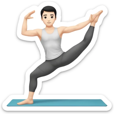 Hombre blanco pelinegro haciendo el ejercicio de tocar los pies con las piernas rectas  sticker