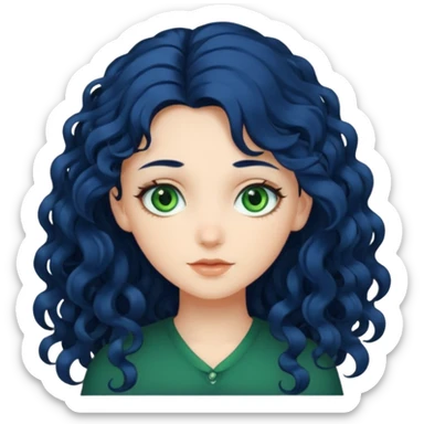 Girl with long  curly dark blue hair, green eyes, and very fair skin. sticker