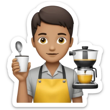 Бариста делает кофе. Цветовая палитра: #FFFFFF, #F7FD02, #D3D3D3, #242424 sticker