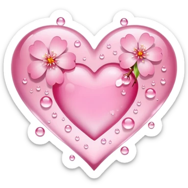 heart with sakura and dew drops sticker