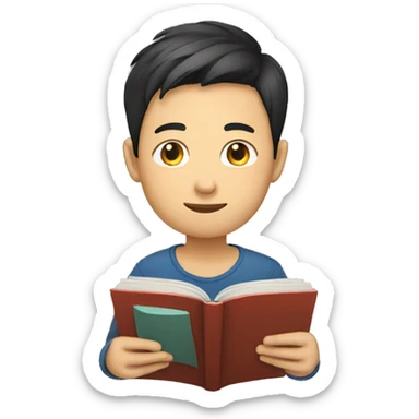 young asian man reading a book sticker