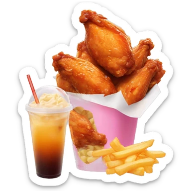 Chicken wings with fries and bubble tea sticker