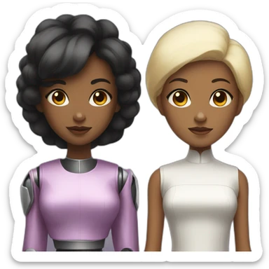 Black girl and Asian girl are 60's robot sticker