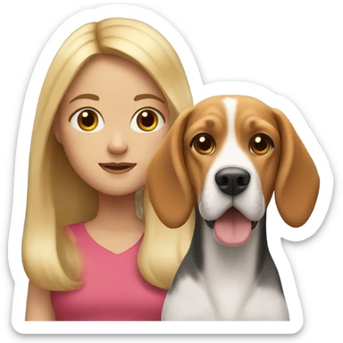 girl with long blond hair with a beagle dog sticker